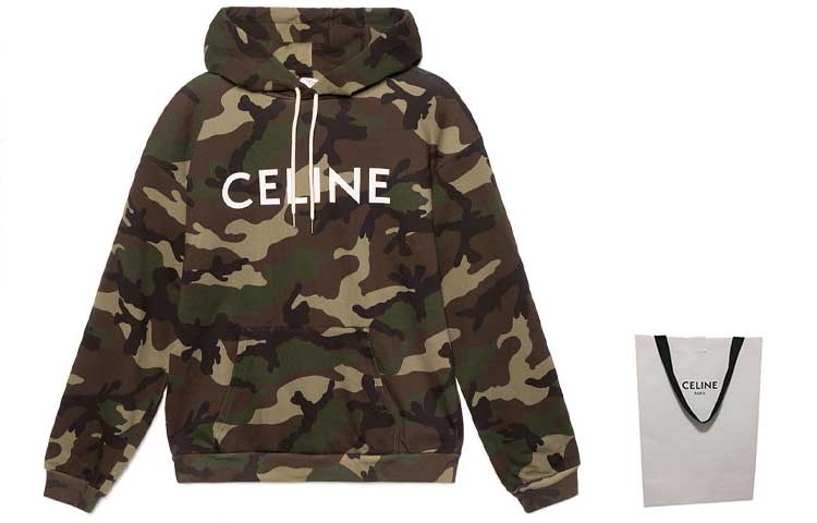 CELINE SS21 Logo Print Hoodie Military Green
