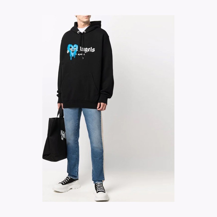 Palm Angels FW21 Spray Heart Logo Hoodie Black