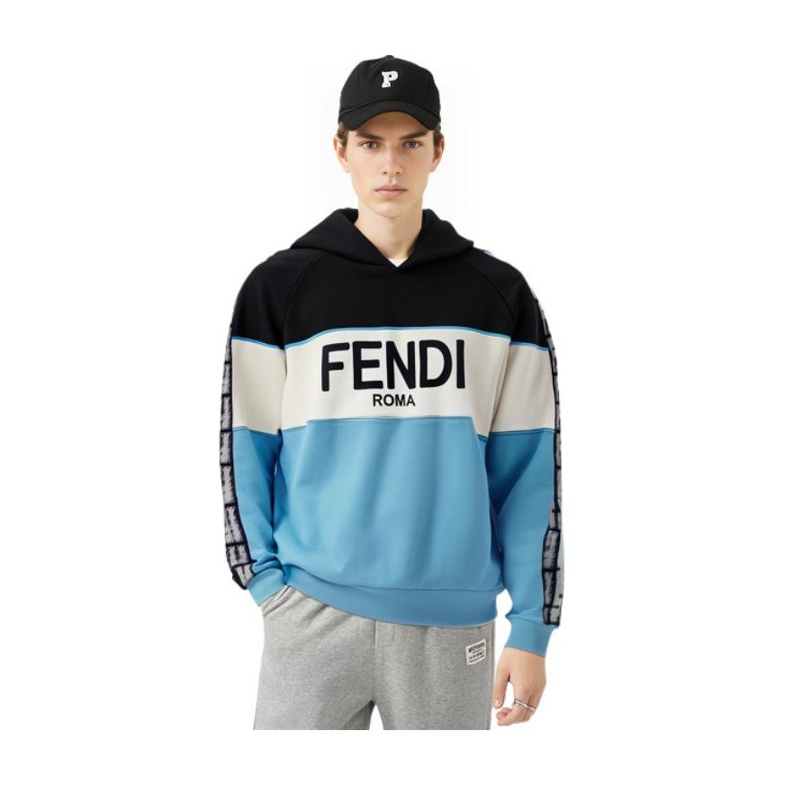 Fendi SS23 Colorblock Logo Hoodie Blue