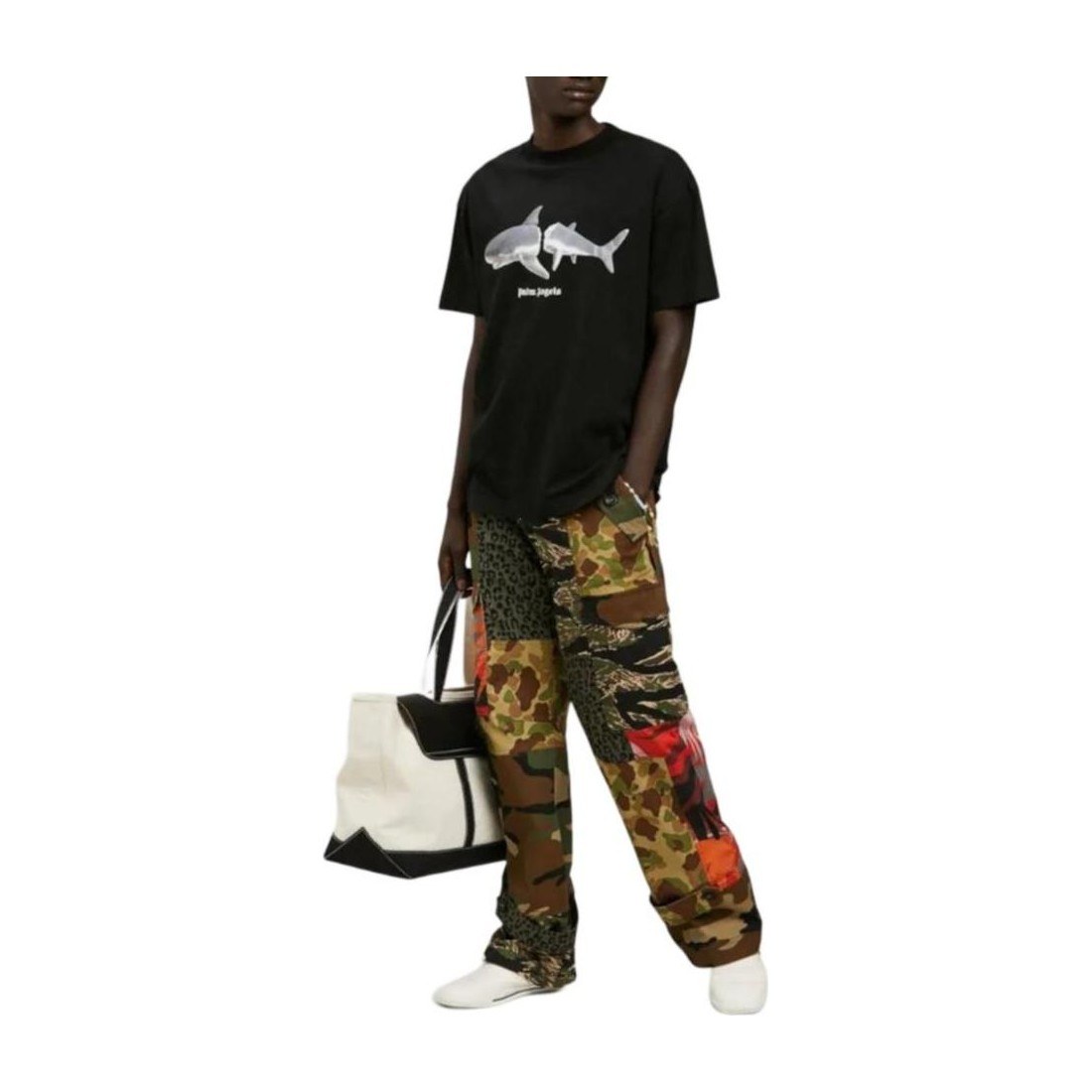 Palm Angels Shark Print Logo T-Shirt Black