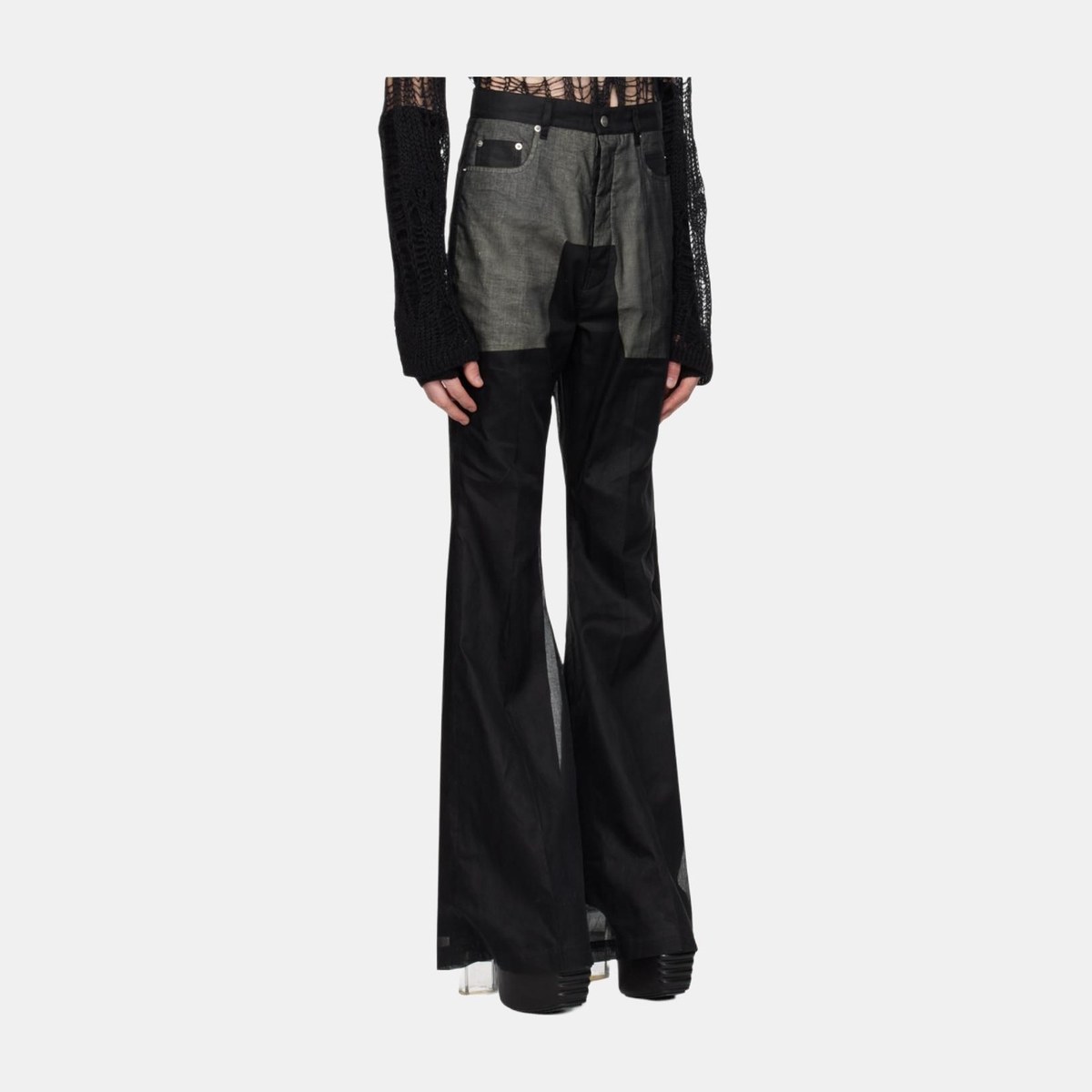 Rick Owens RO Flared Mid-Rise Zip Pants Black
