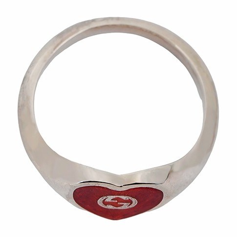 Gucci Enamel Heart Ring Silver Red