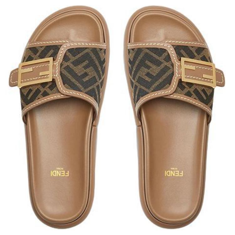 Fendi Baguette Slides Brown