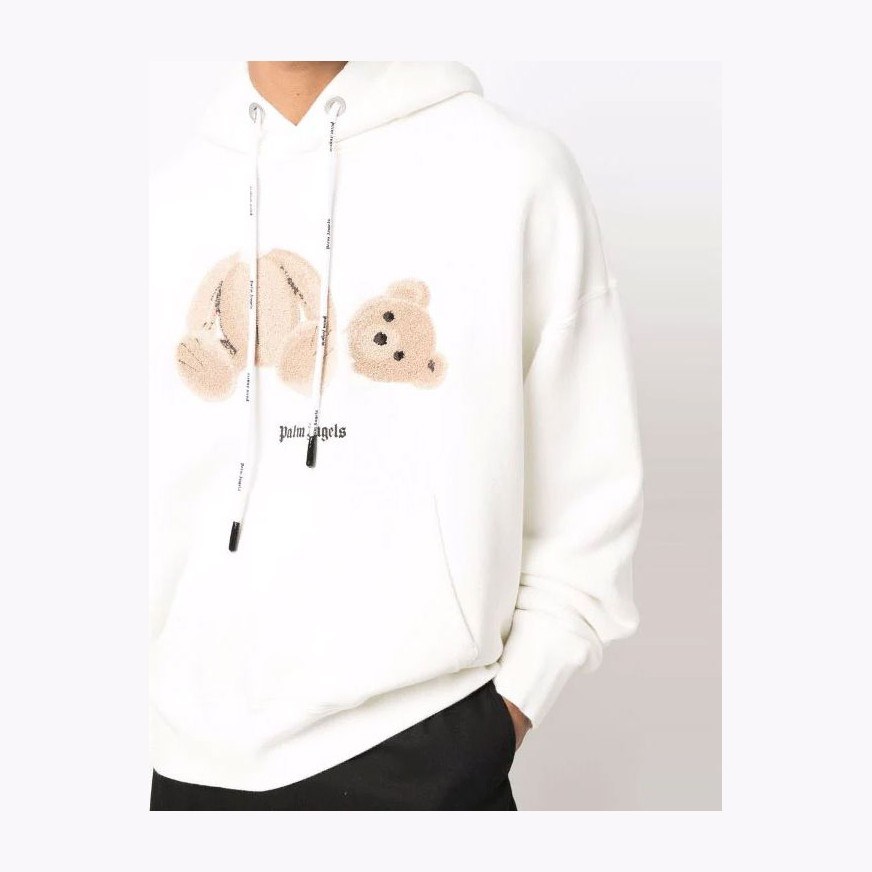 Palm Angels Bear Print Hoodie White
