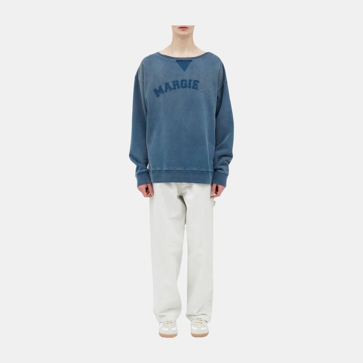 Maison Margiela Logo Embroidered Crewneck Sweatshirt Blue