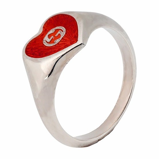 Gucci Enamel Heart Ring Silver Red