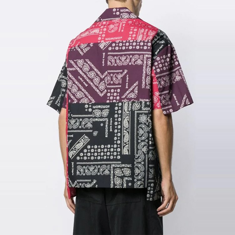 Palm Angels Patchwork Paisley Short Sleeve Shirt Black Red