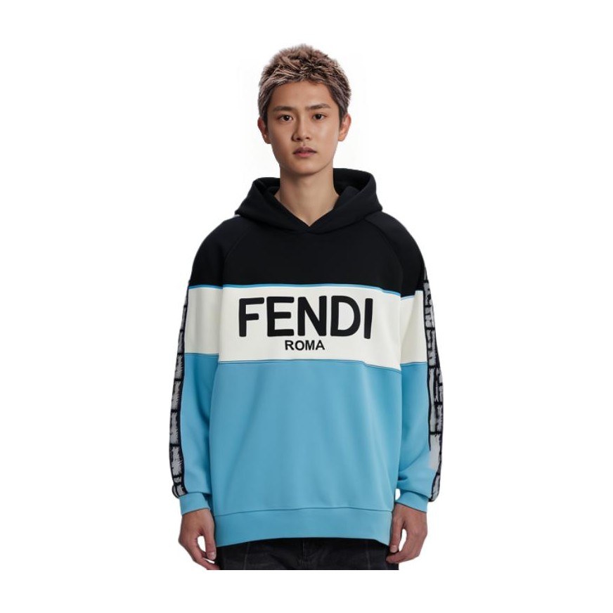 Fendi SS23 Colorblock Logo Hoodie Blue