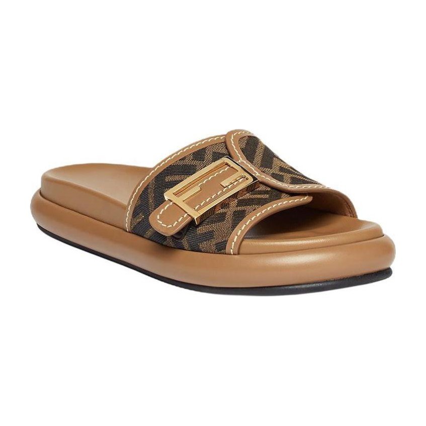 Fendi Baguette Slides Brown