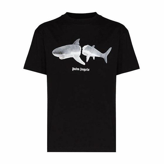 Palm Angels Shark Print Logo T-Shirt Black