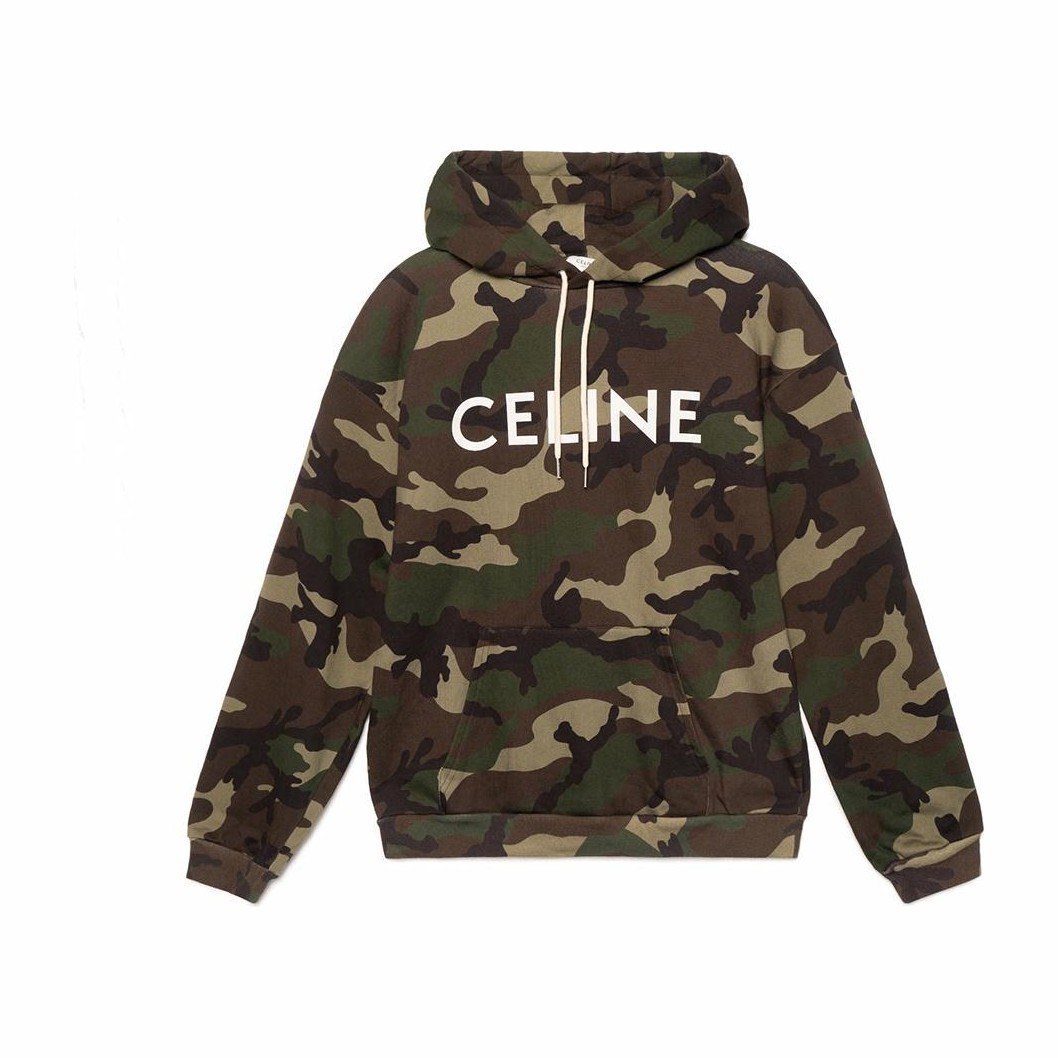 CELINE SS21 Logo Print Hoodie Military Green
