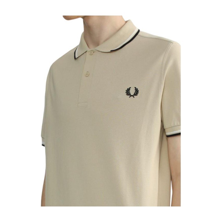 Fred Perry Logo Print Polo Khaki