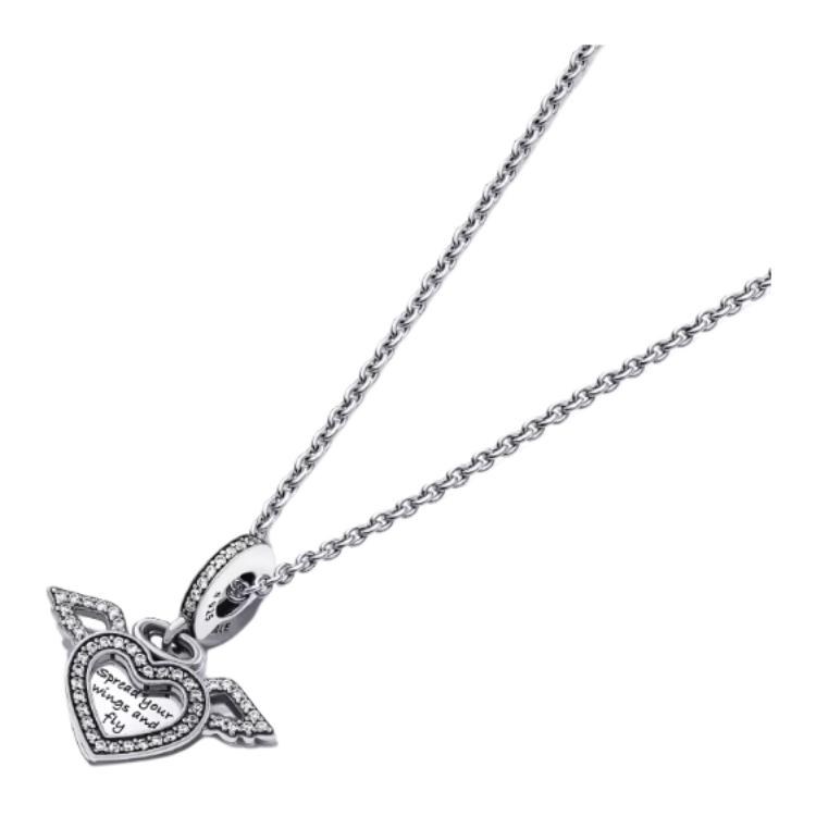 Pandora Angel Wing Heart Necklace Set Silver