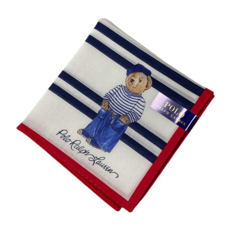 Polo Ralph Lauren Colorblock Bear Embroidered Cotton Scarf Blue