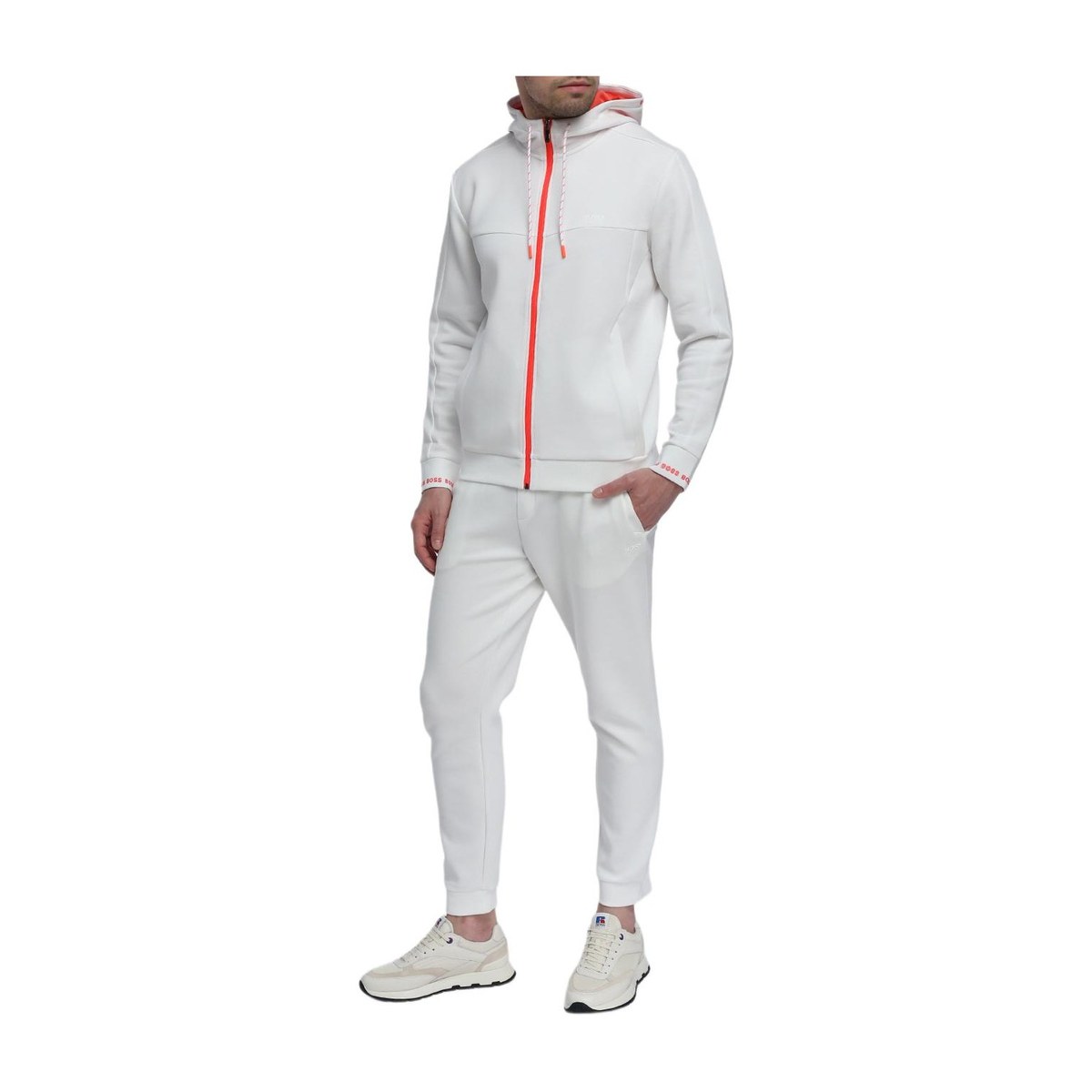 HUGO BOSS Logo Embroidered Hoodie Jacket White