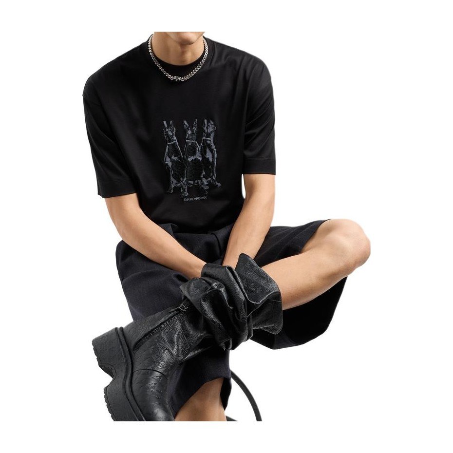 Emporio Armani FW24 Embroidered Tee Black