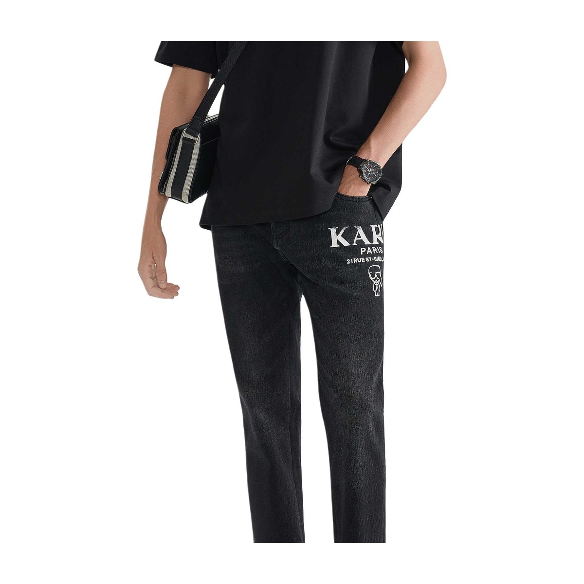 KARL LAGERFELD Graffiti Straight Jeans Gunmetal
