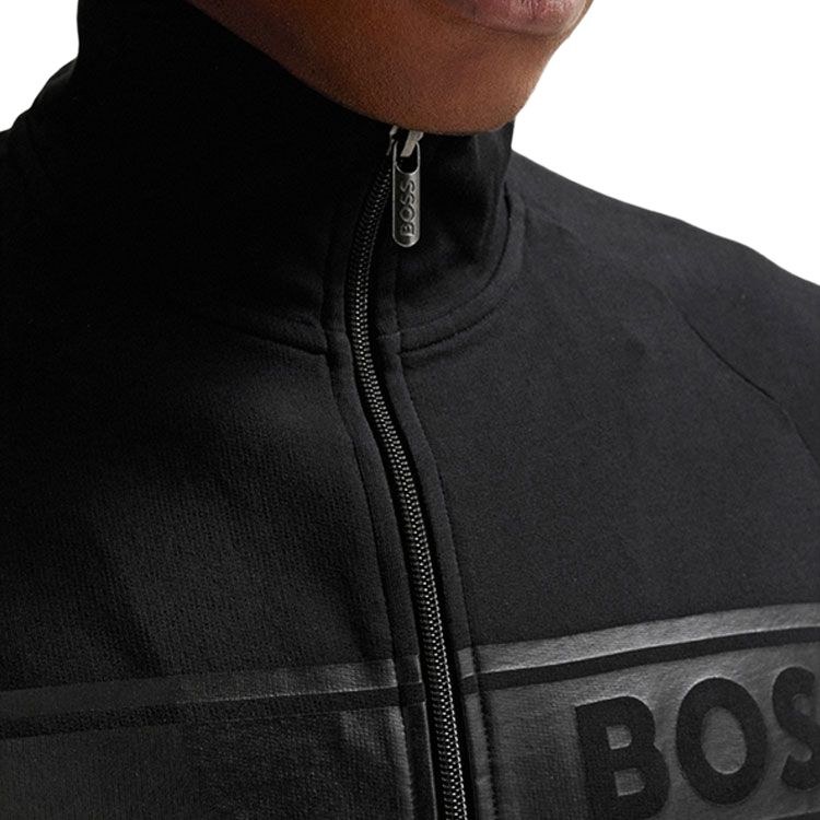 HUGO BOSS SS24 Letter Print Zip-Up Jacket Black