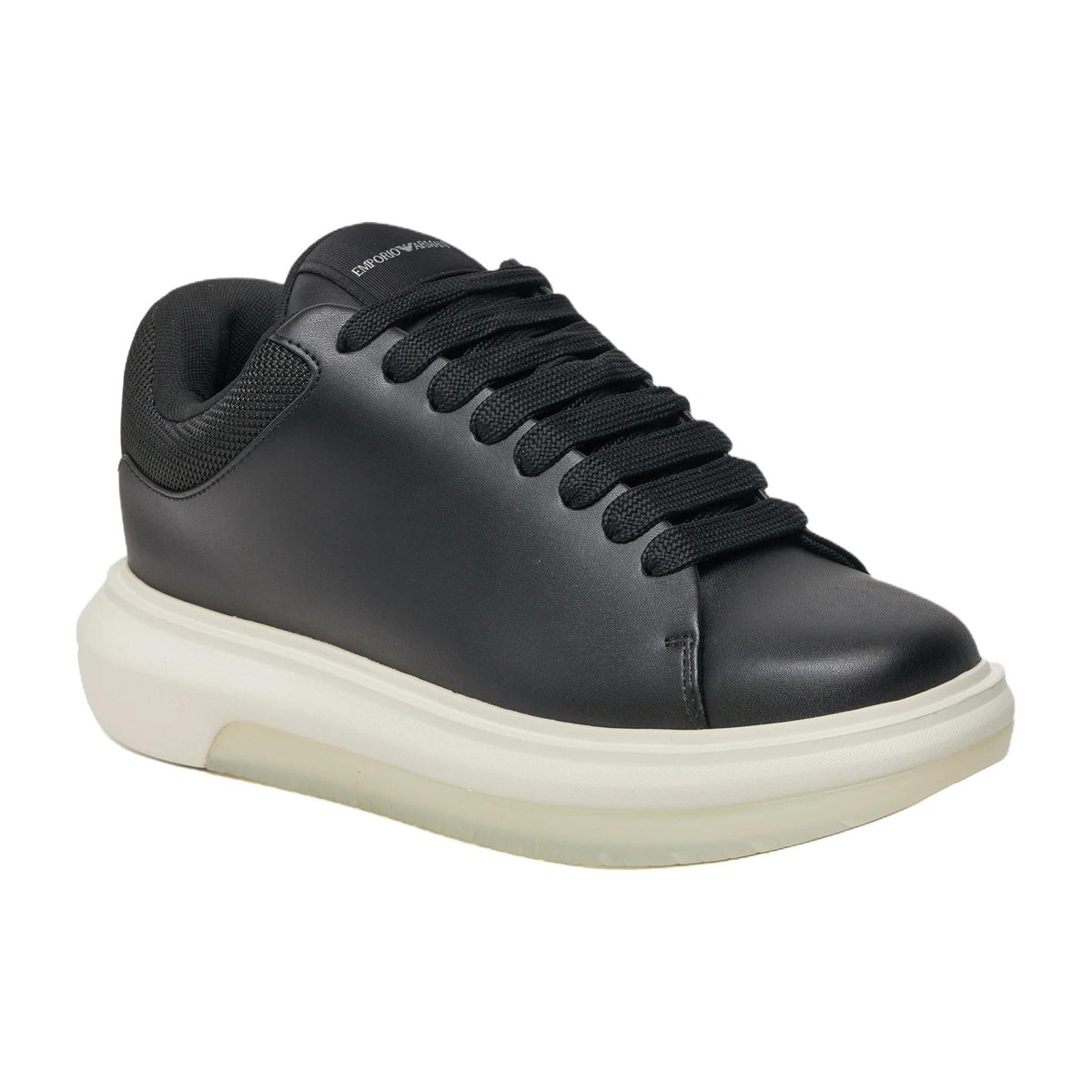 Emporio Armani Round Toe Thick Sole Lace-Up Low Sneakers Black
