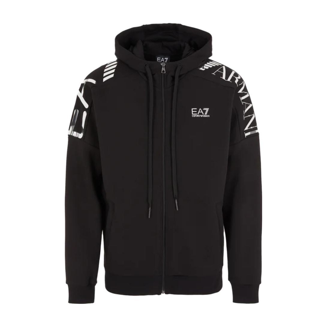 Emporio Armani Hooded Letter Print Jacket Black