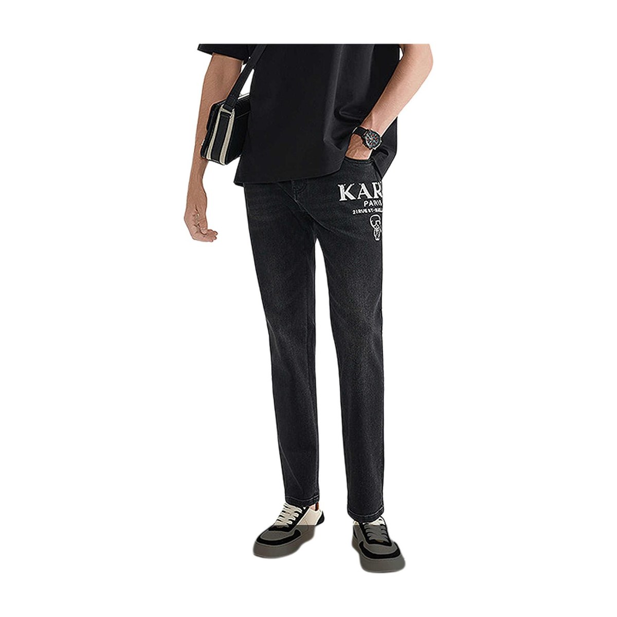 KARL LAGERFELD Graffiti Straight Jeans Gunmetal