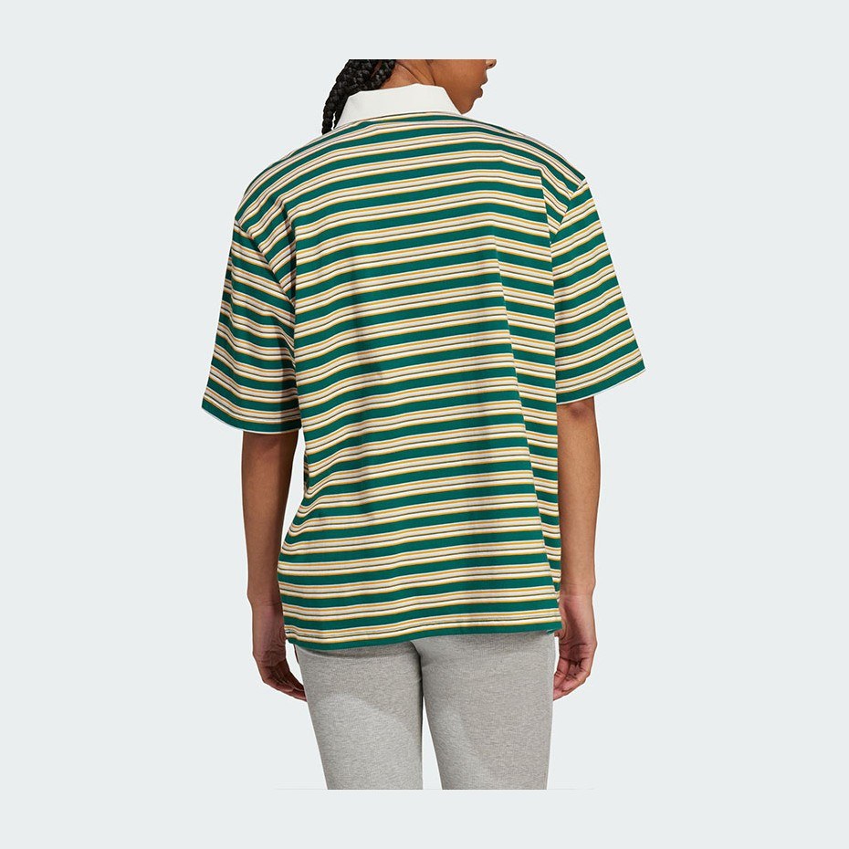 adidas Originals 80s Oversized Stripe Polo Shirt Forest Green