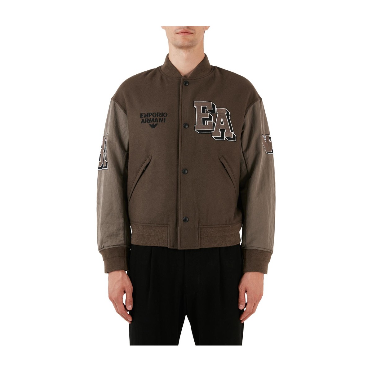 Emporio Armani EA7 FW23 Logo Embroidered Single-Breasted Bomber Jacket