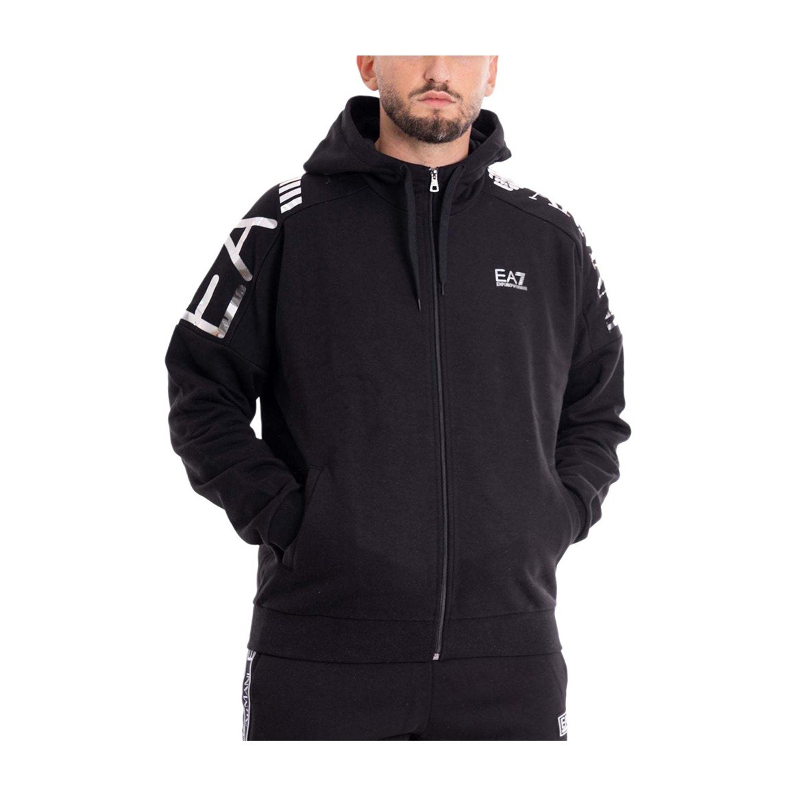 Emporio Armani Hooded Letter Print Jacket Black