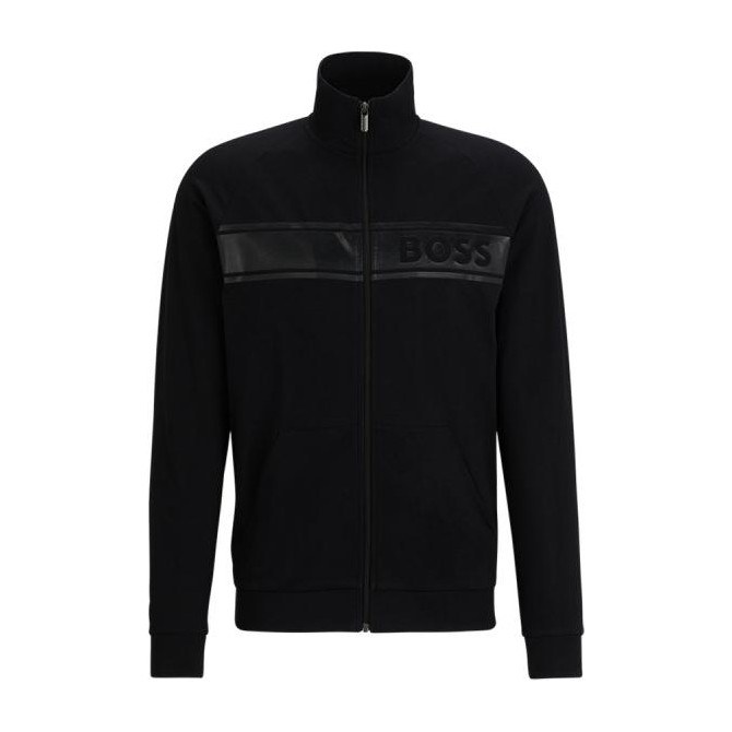 HUGO BOSS SS24 Letter Print Zip-Up Jacket Black