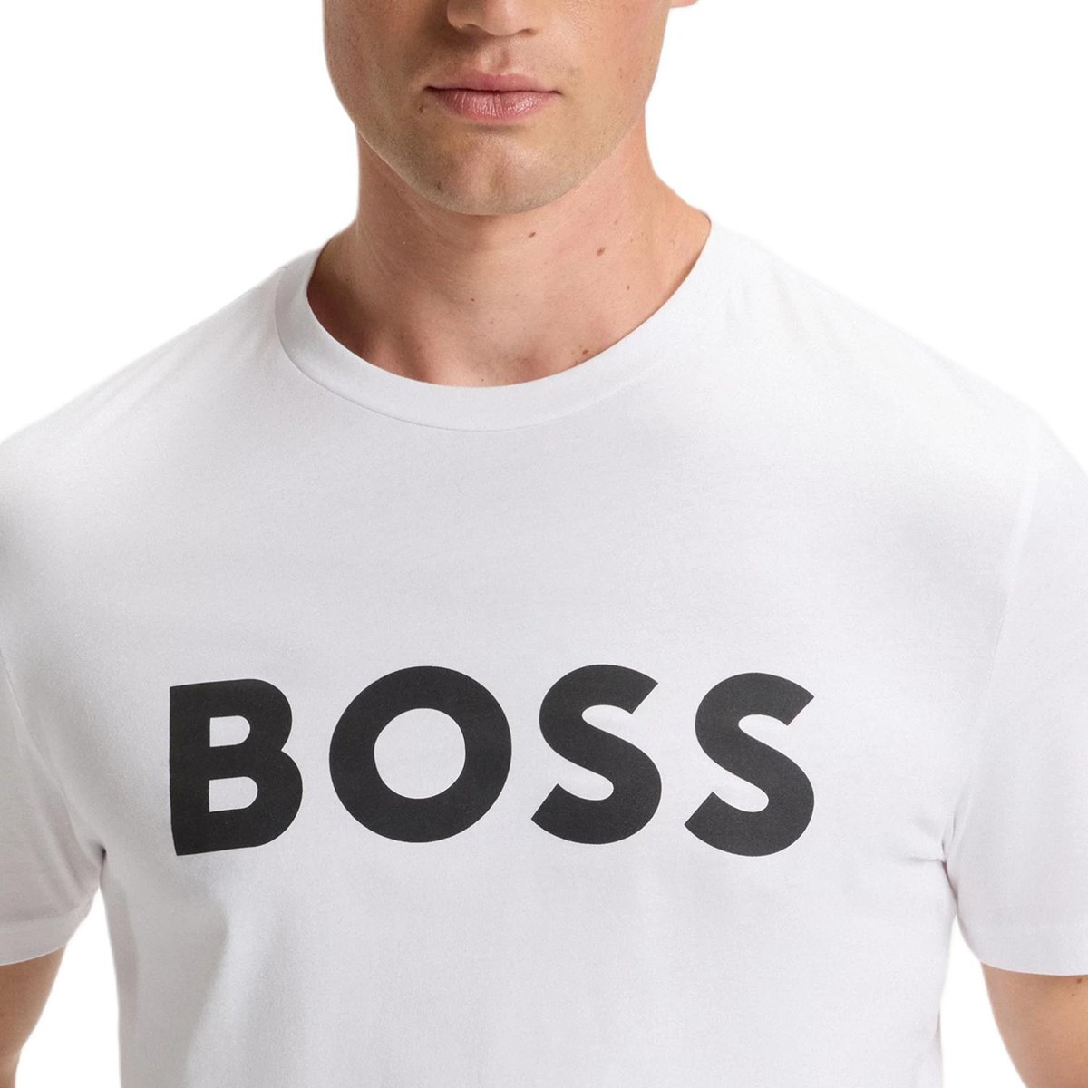 HUGO BOSS Letter Print Crew Neck T-Shirt White