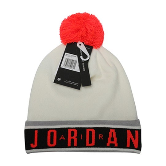 Jordan Striped Embroidered Beanie Red White