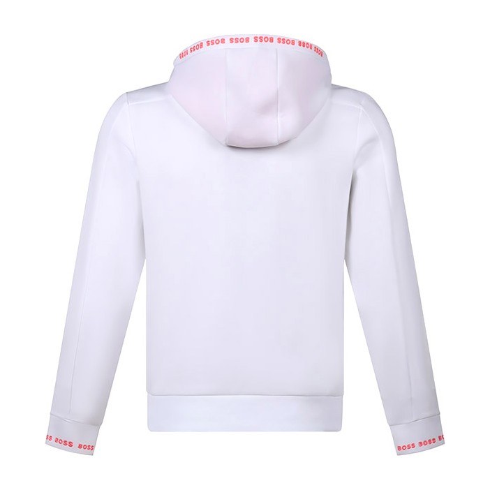 HUGO BOSS Logo Embroidered Hoodie Jacket White