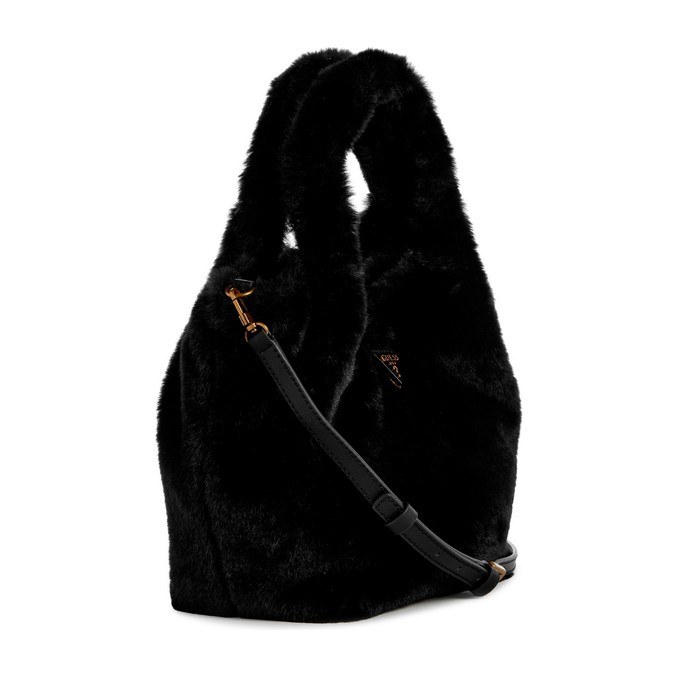 GUESS Classic Triangle Logo Plush Shoulder Bag Medium Black