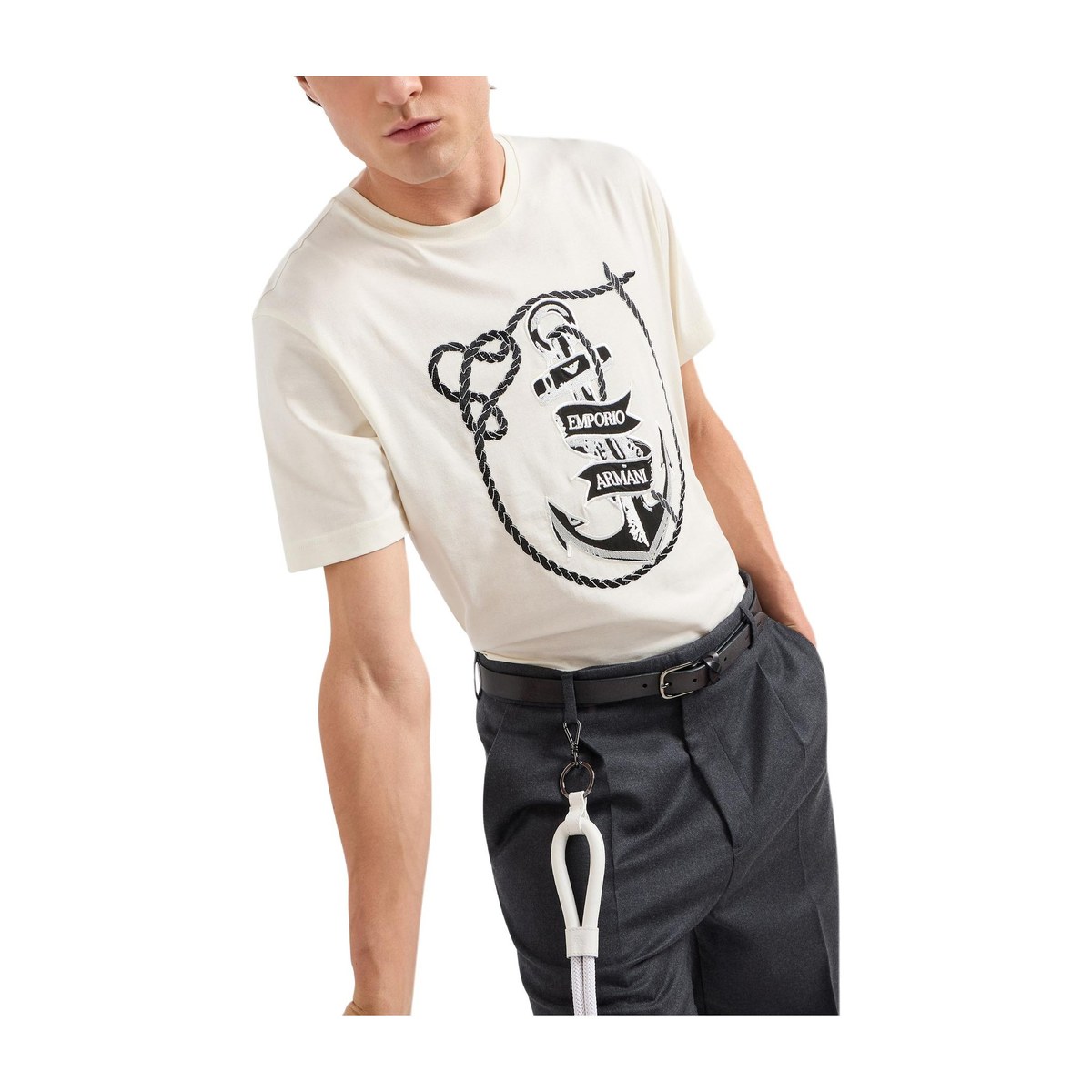 Emporio Armani SS24 Nautical Embroidered Crew Neck T-Shirt Off-White