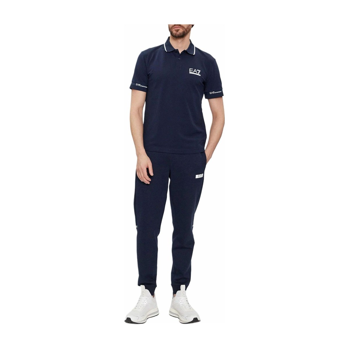 Emporio Armani Printed Striped Polo Shirt Blue