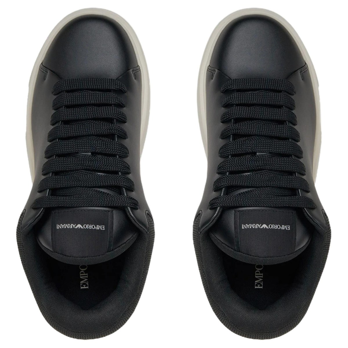Emporio Armani Round Toe Thick Sole Lace-Up Low Sneakers Black