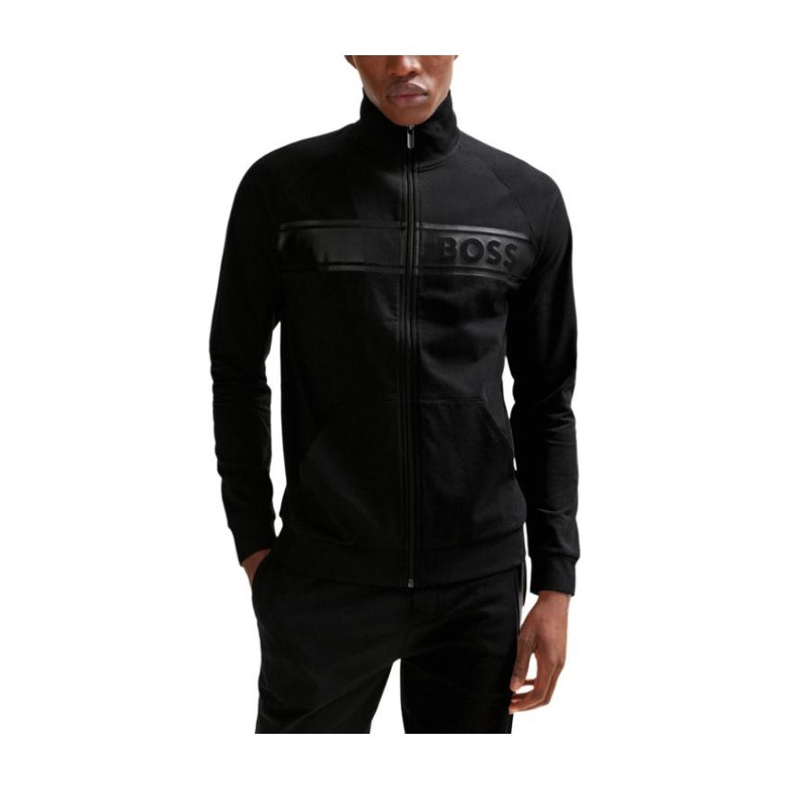 HUGO BOSS SS24 Letter Print Zip-Up Jacket Black