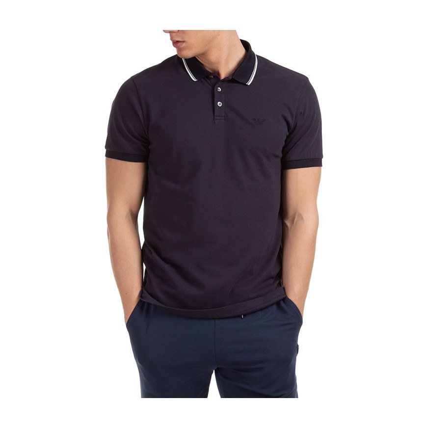 Emporio Armani Striped Collar Polo Shirt Navy