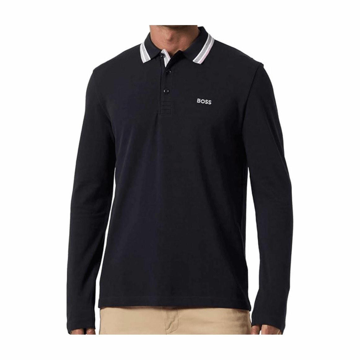 HUGO BOSS Letter Print Polo Long Sleeve