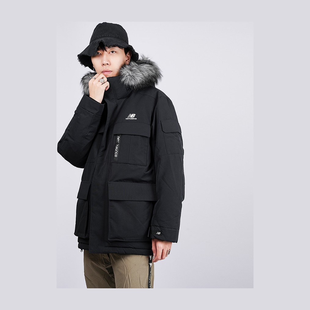 New Balance Down Jacket Hooded Mid-Length Black