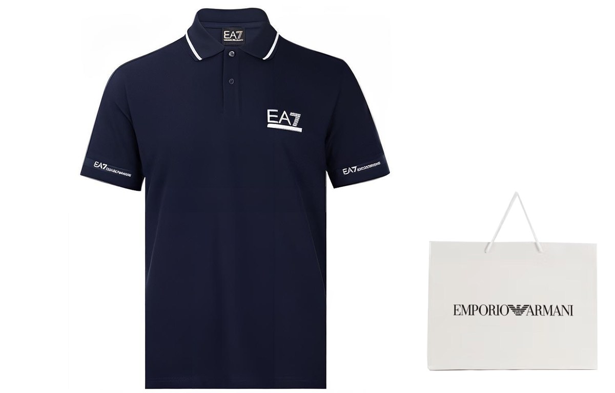 Emporio Armani Printed Striped Polo Shirt Blue
