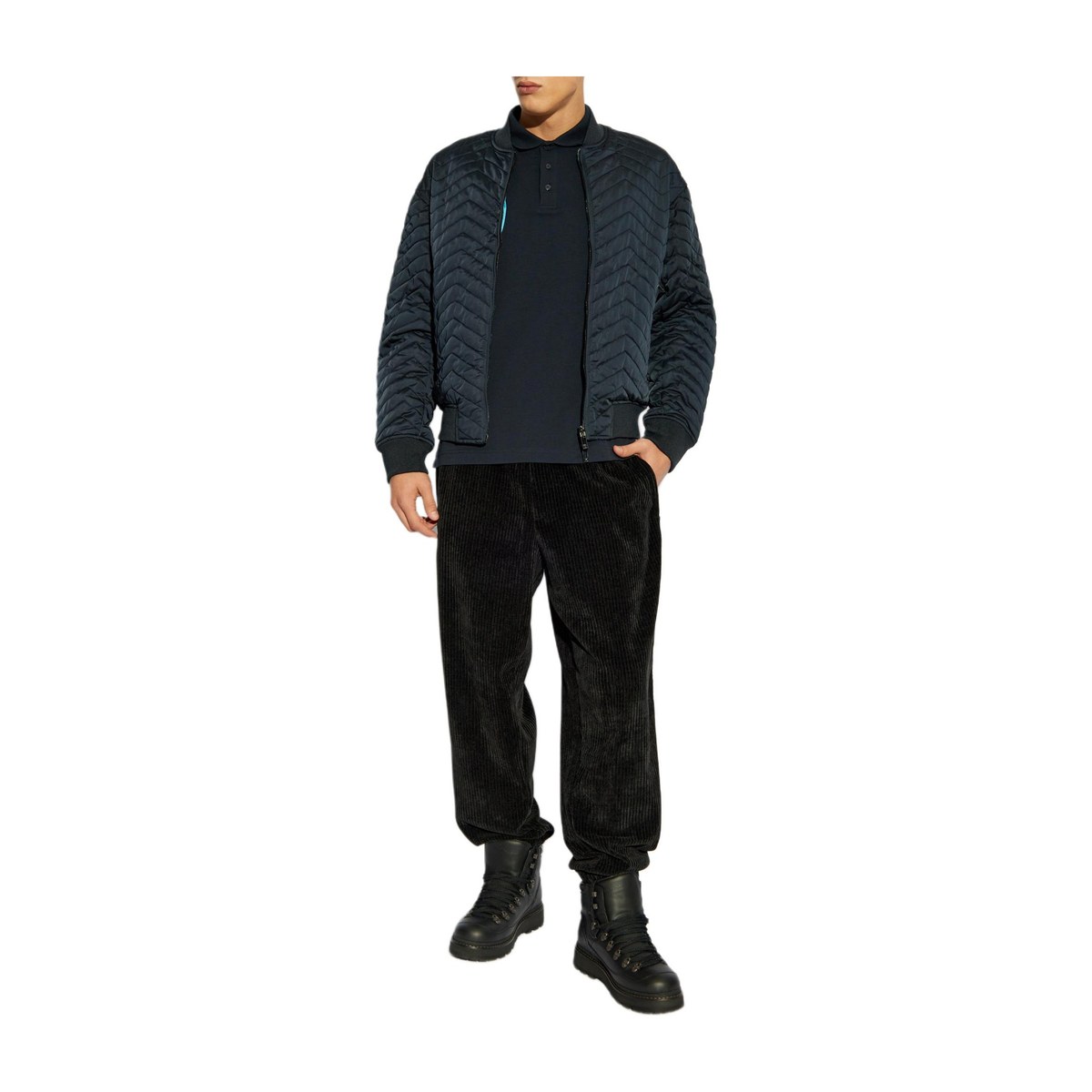 Emporio Armani Logo Polo Long Sleeve Blue
