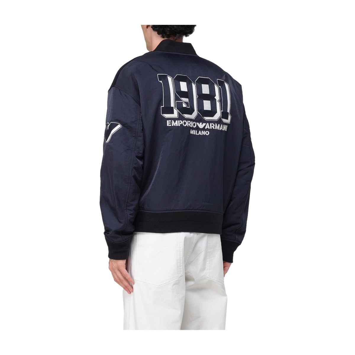 Emporio Armani EA7 FW23 Logo Embroidered Single-Breasted Bomber Jacket