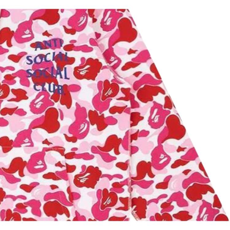 A BATHING APE BAPE Camo Letter Print Hoodie Pink
