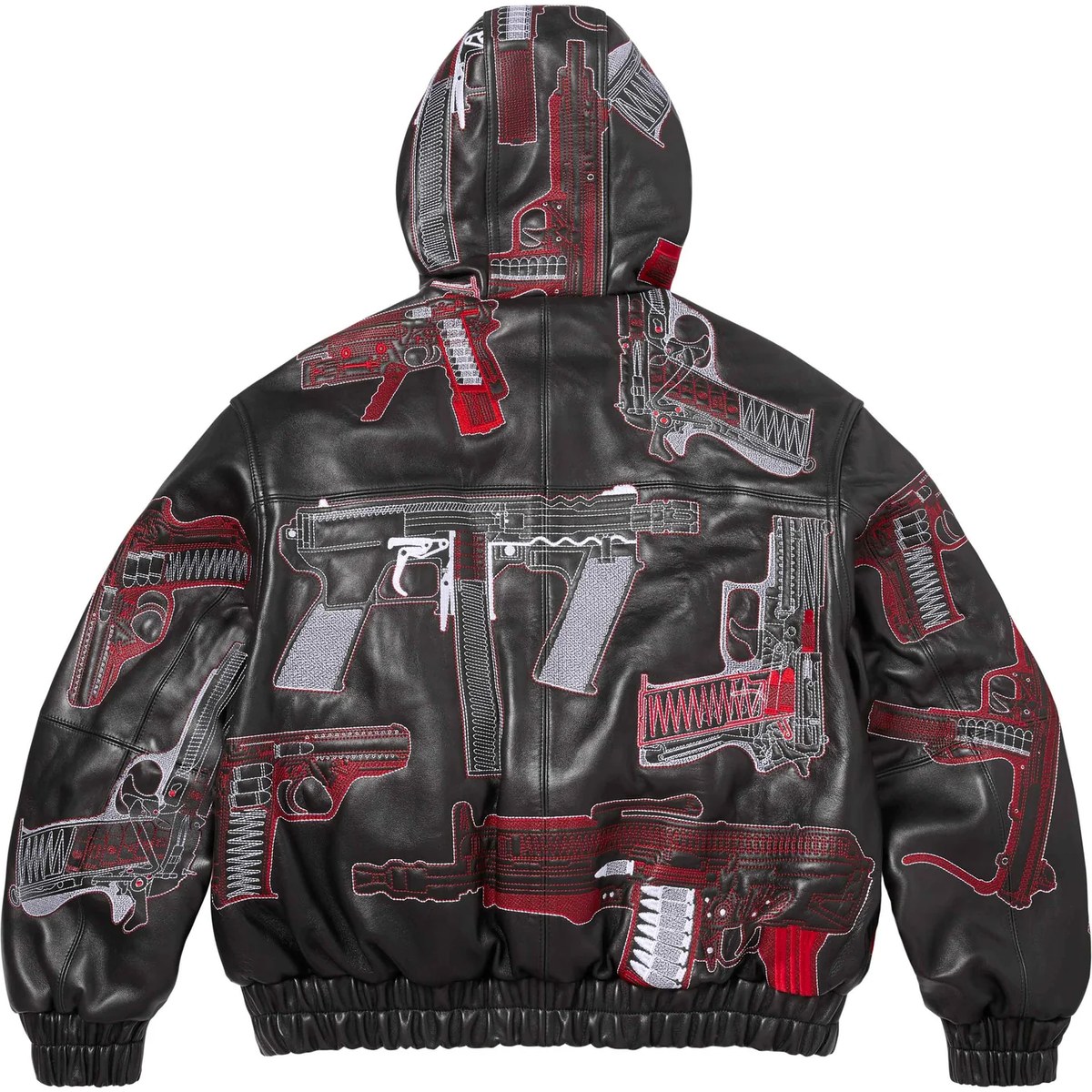 Supreme SS26 WEEK3 Guns Embroidered Hooded Leather Jacket
