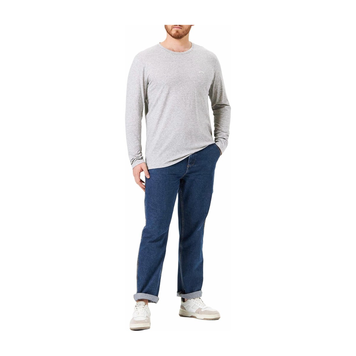 HUGO BOSS SS22 Logo Embroidered Long Sleeve Tee Grey