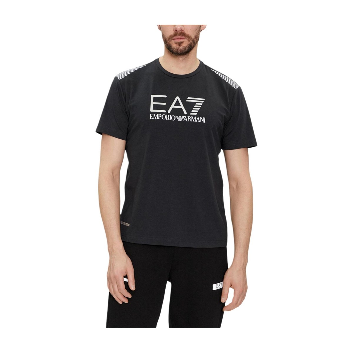 Emporio Armani EA7 SS24 Letter Print Crew Neck T-Shirt Navy Blue