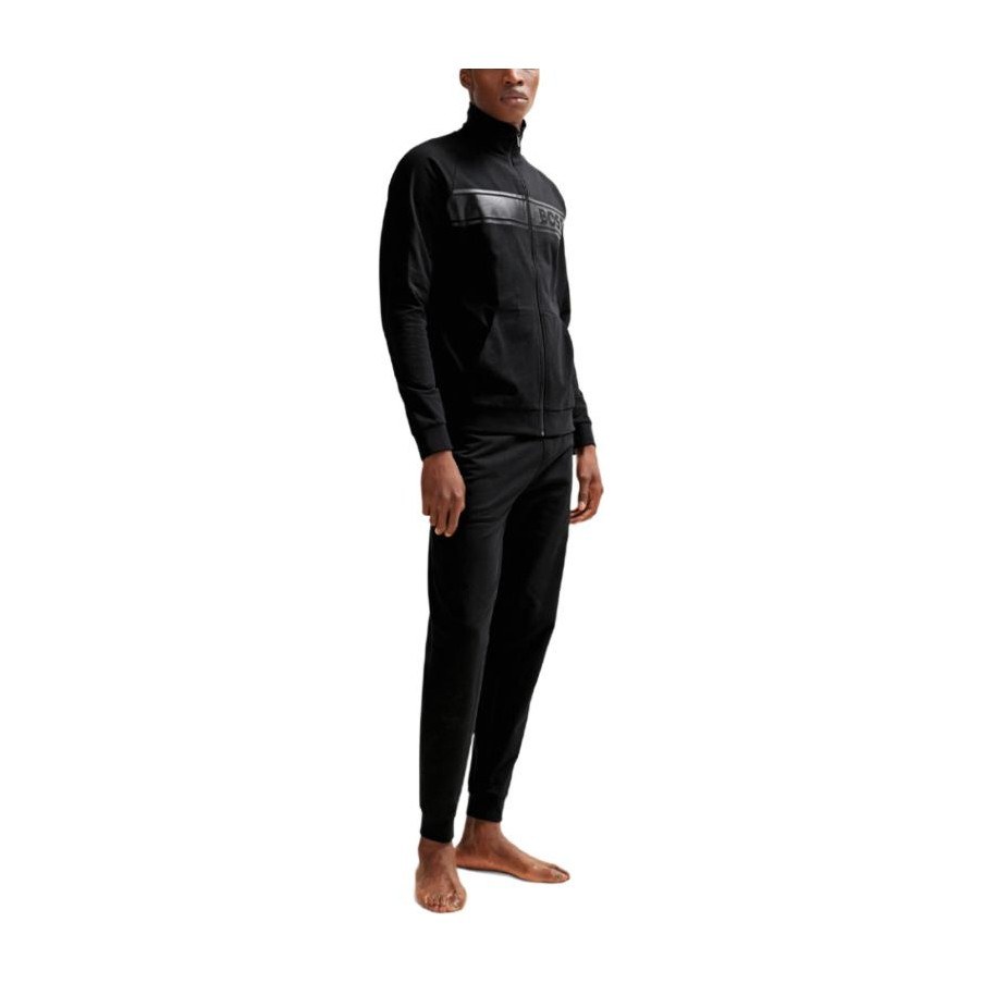 HUGO BOSS SS24 Letter Print Zip-Up Jacket Black