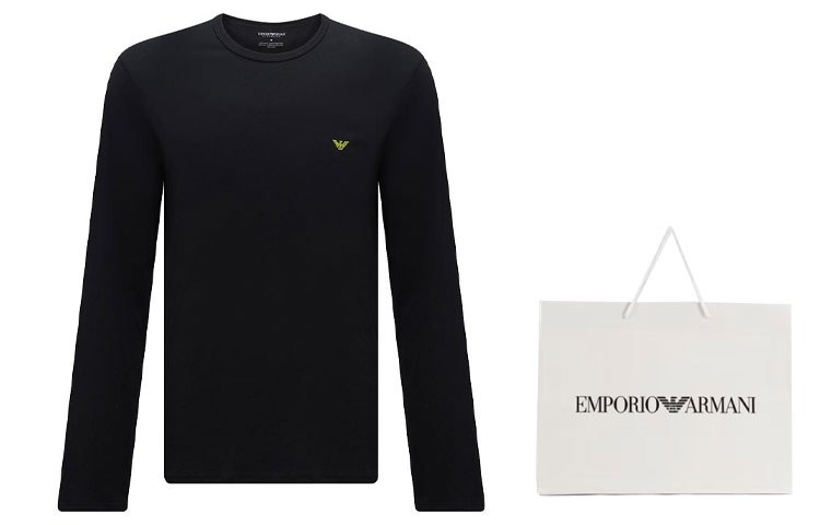 Emporio Armani FW23 Logo Crewneck Long Sleeve Tee Black