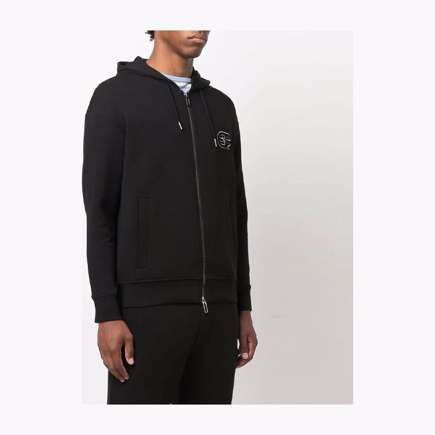 Emporio Armani Logo Embroidered Zip Hoodie Black